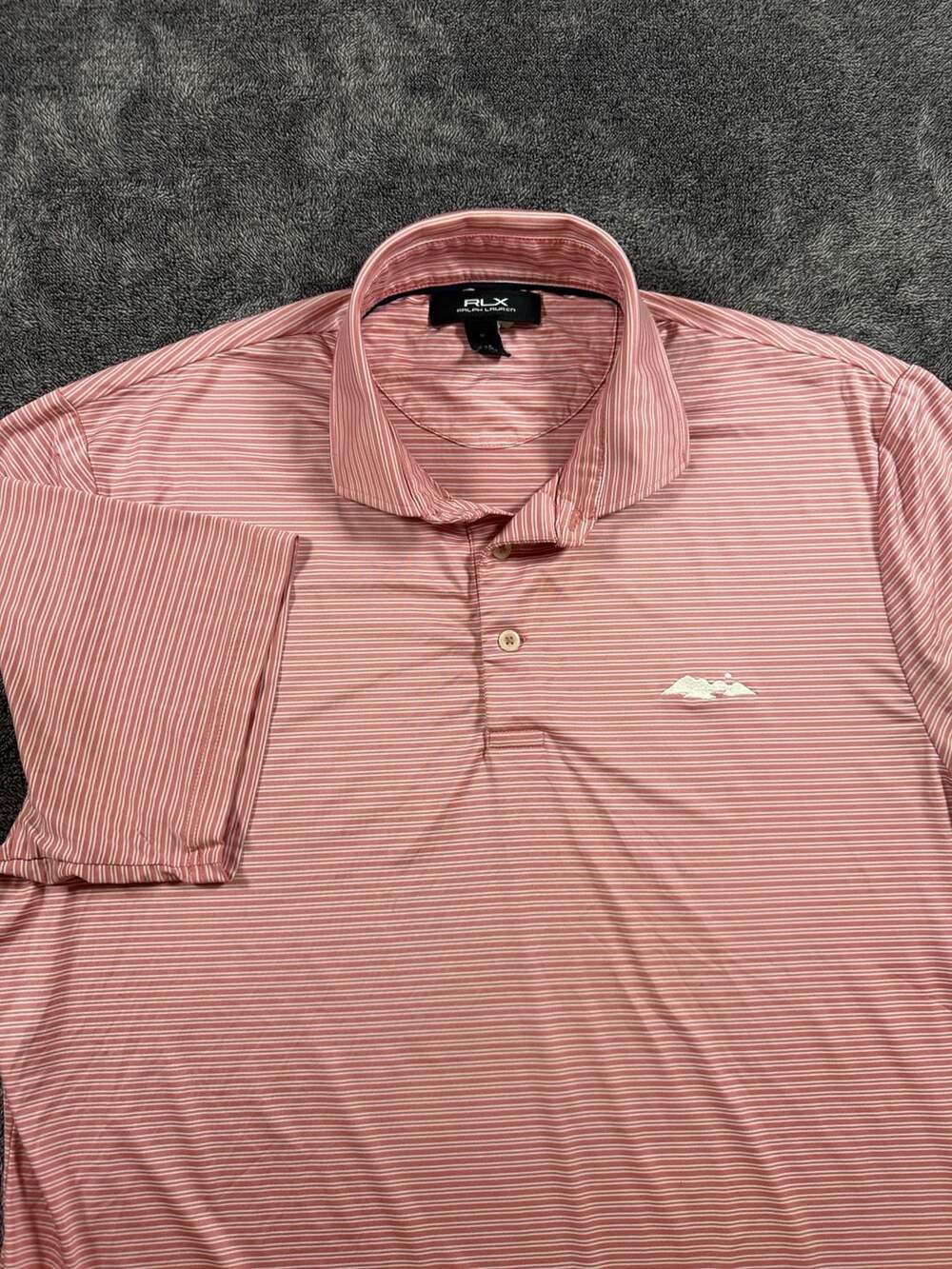 RLX Ralph Lauren Polo Shirt Size M Pink White Striped Golf Performance